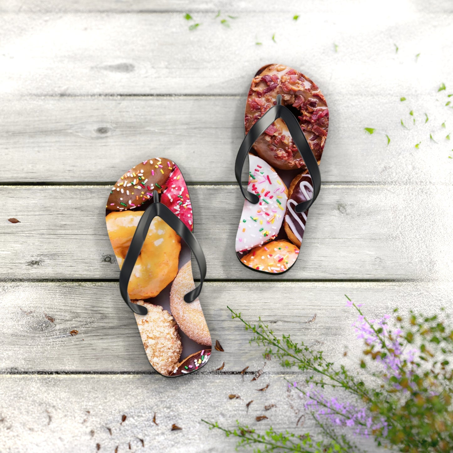 Donuts Funny Summer Sandals, Beach Shoes, Vacation Flip Flops, Pool Slides