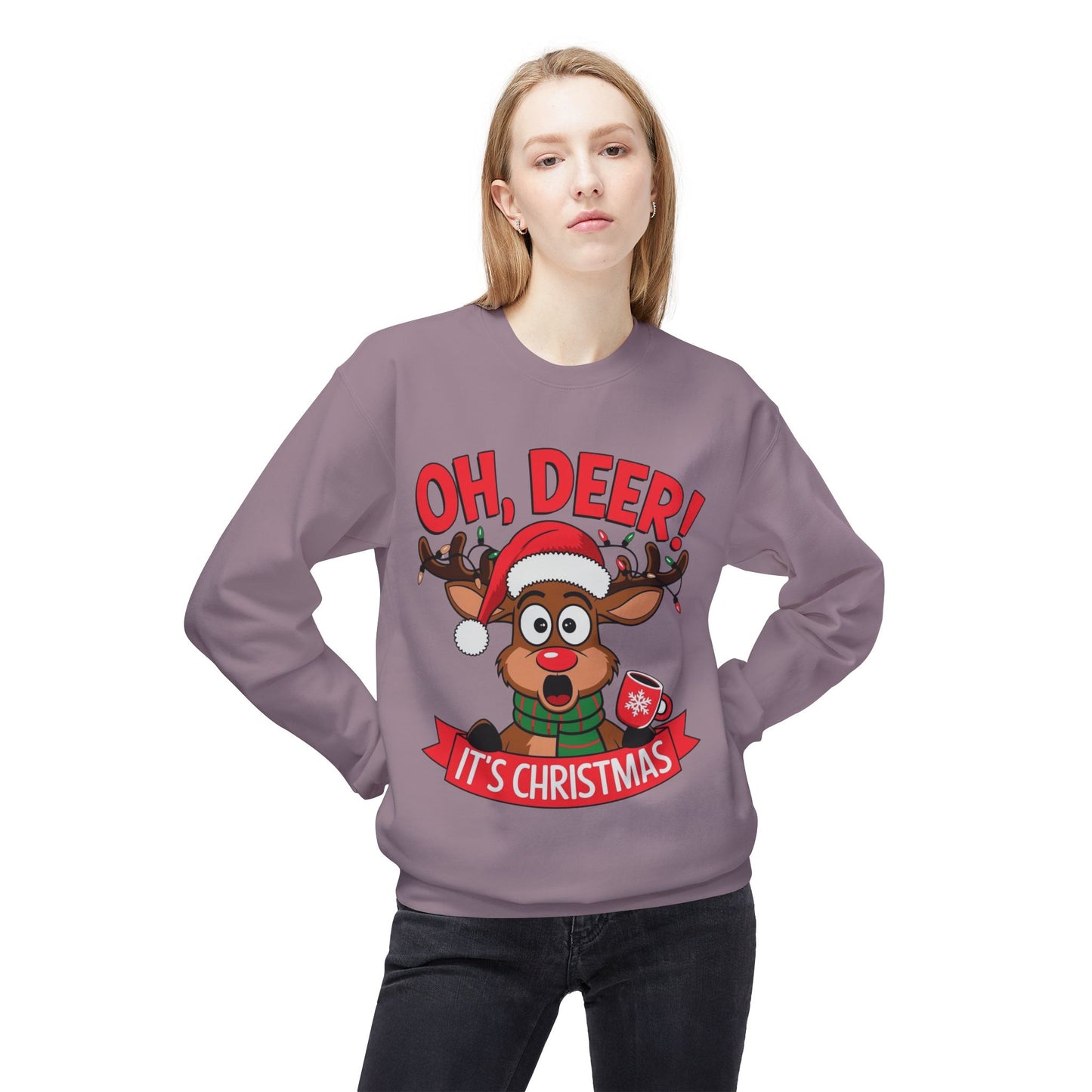 Oh Deer Its Christmas Unisex Midweight Softstyle Fleece Crewneck Sweatshirt