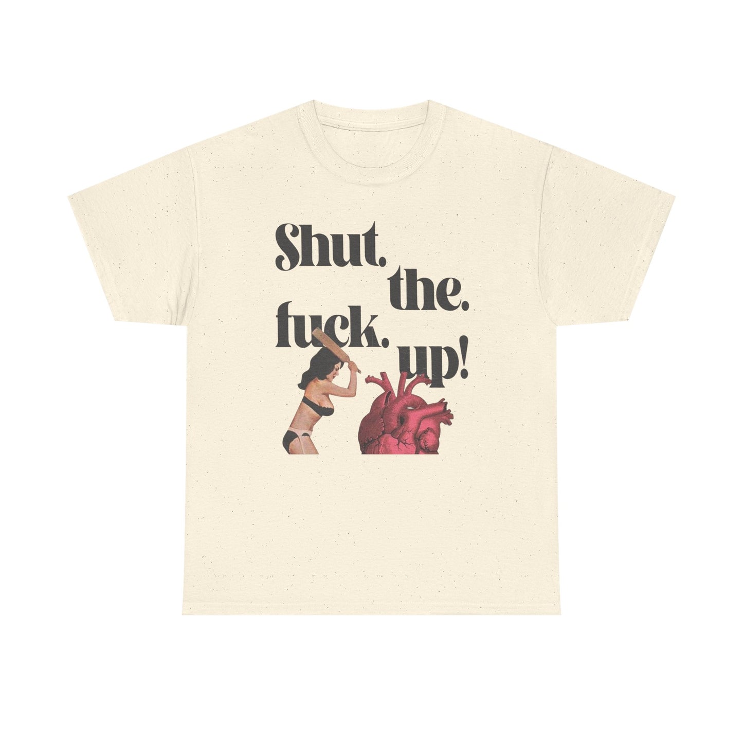 Shut Up Heart Vintage ART Graphic T-Shirt Womens Comfy Cotton Tee NEW