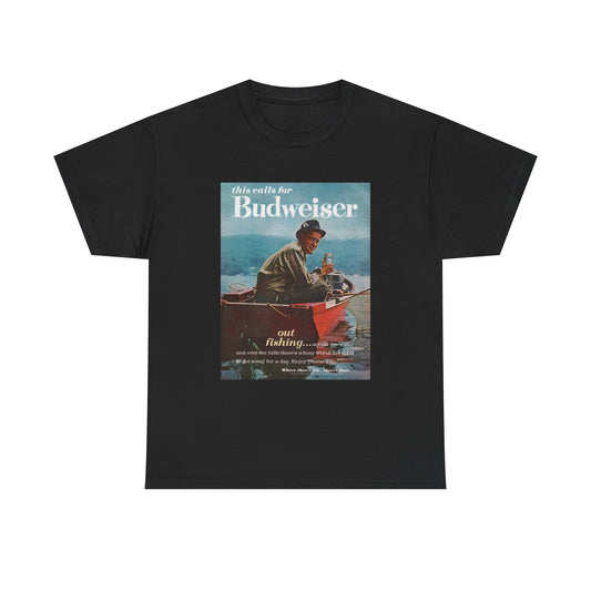 Bud Beer T-shirt vintage fishing poster outdoors country Unisex Heavy Cotton