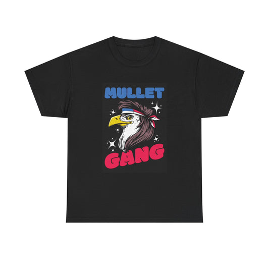 Mullet Gang Tshirt Funny Bald Eagle American Flag Unisex Heavy Cotton Tee