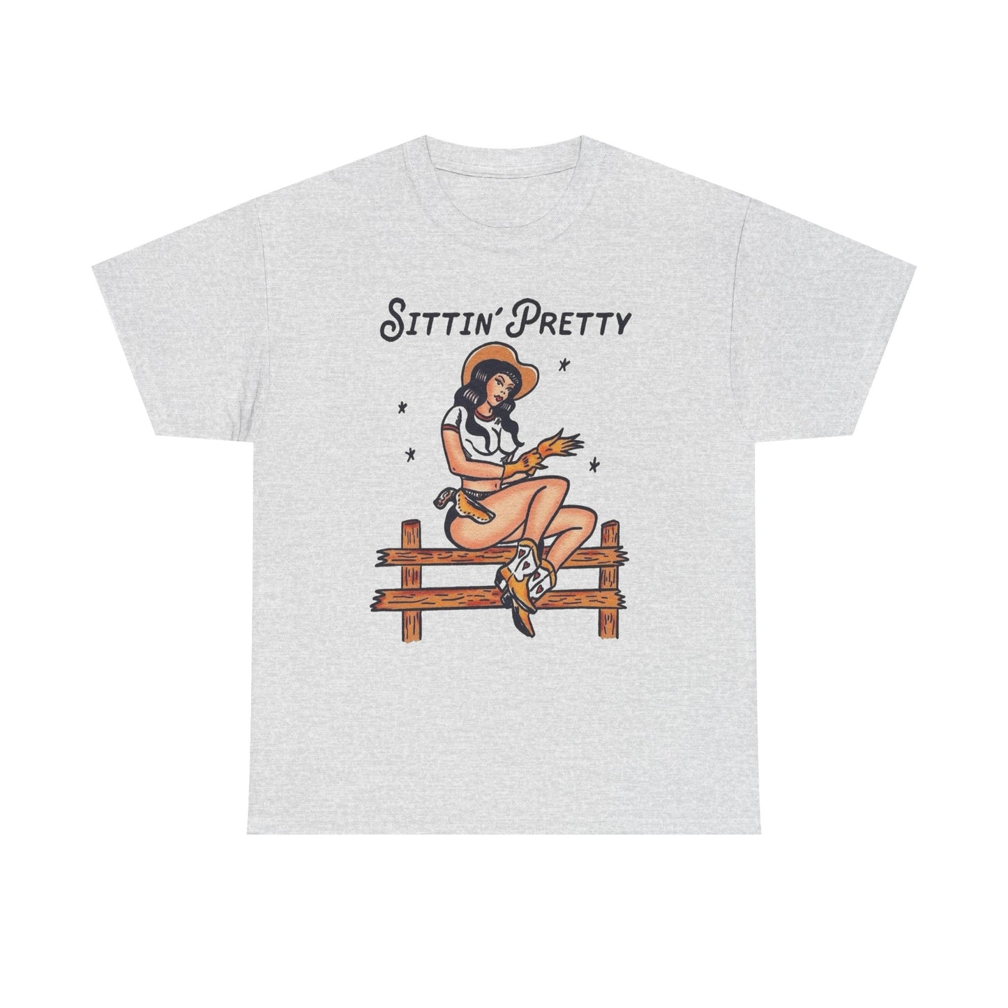 Sitting Pretty Cowgirl Western Graphic T Shirt Unisex Heavy Cotton Tee GIFT NEW
