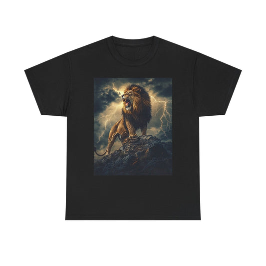 Lion Roaring Graphic T Shirt Mountain Top Animals Unisex Heavy Cotton Tee