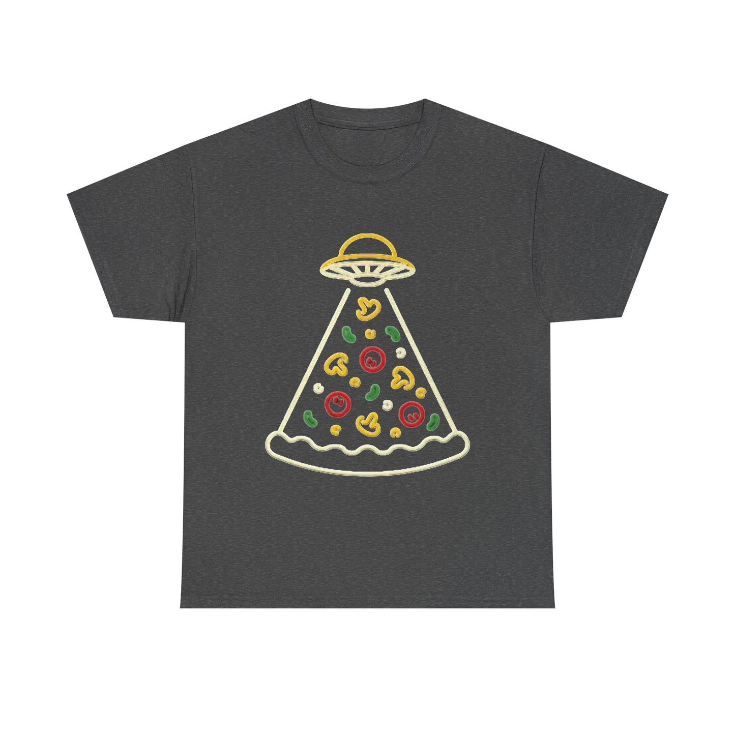 Space Pizza Shirt Funny Aliens One Bite Pizza Graphic Unisex Heavy Cotton Tee