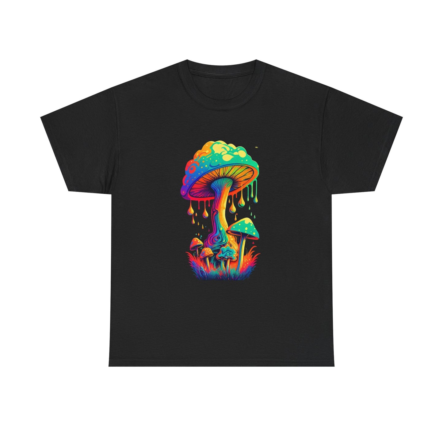 Trippy Neon Mushroom Tshirt 70s groovy Graphic Unisex Heavy Cotton Tee