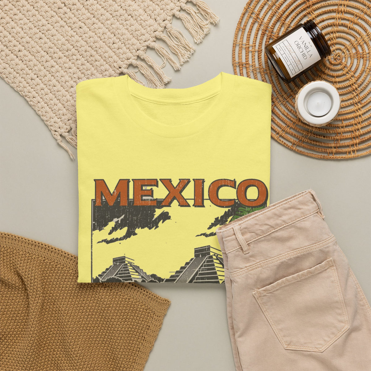 Mexico Pyramids and Tropical Flowers T-Shirt Men's Graphic Tee