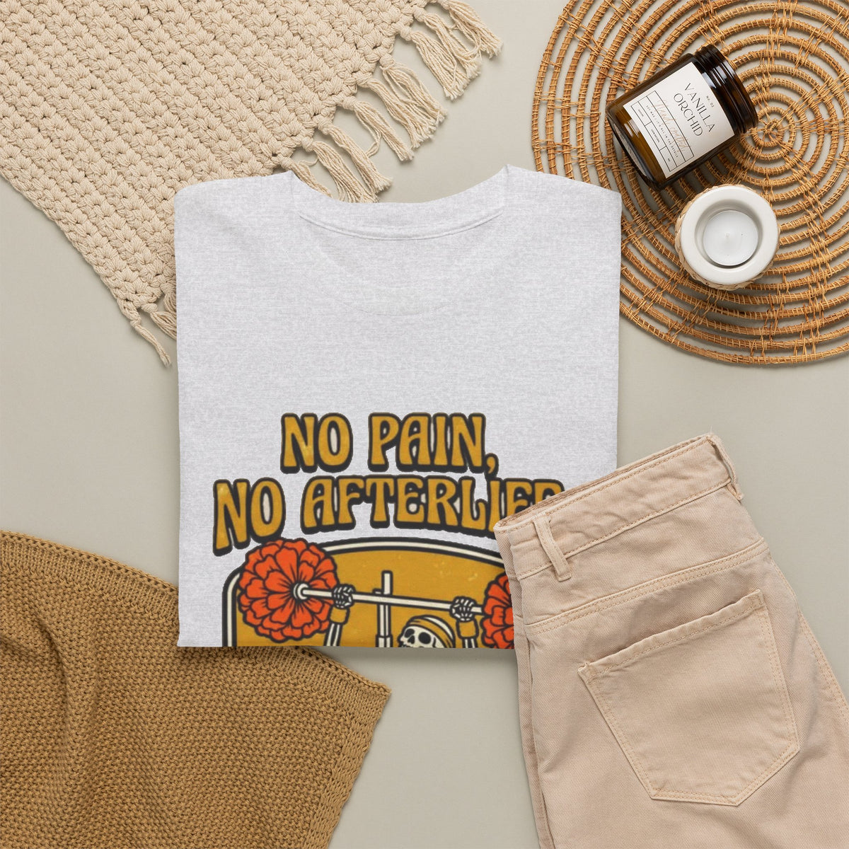 No Pain No Afterslife Skeleton Weightlifting T-Shirt Men's Graphic Tee