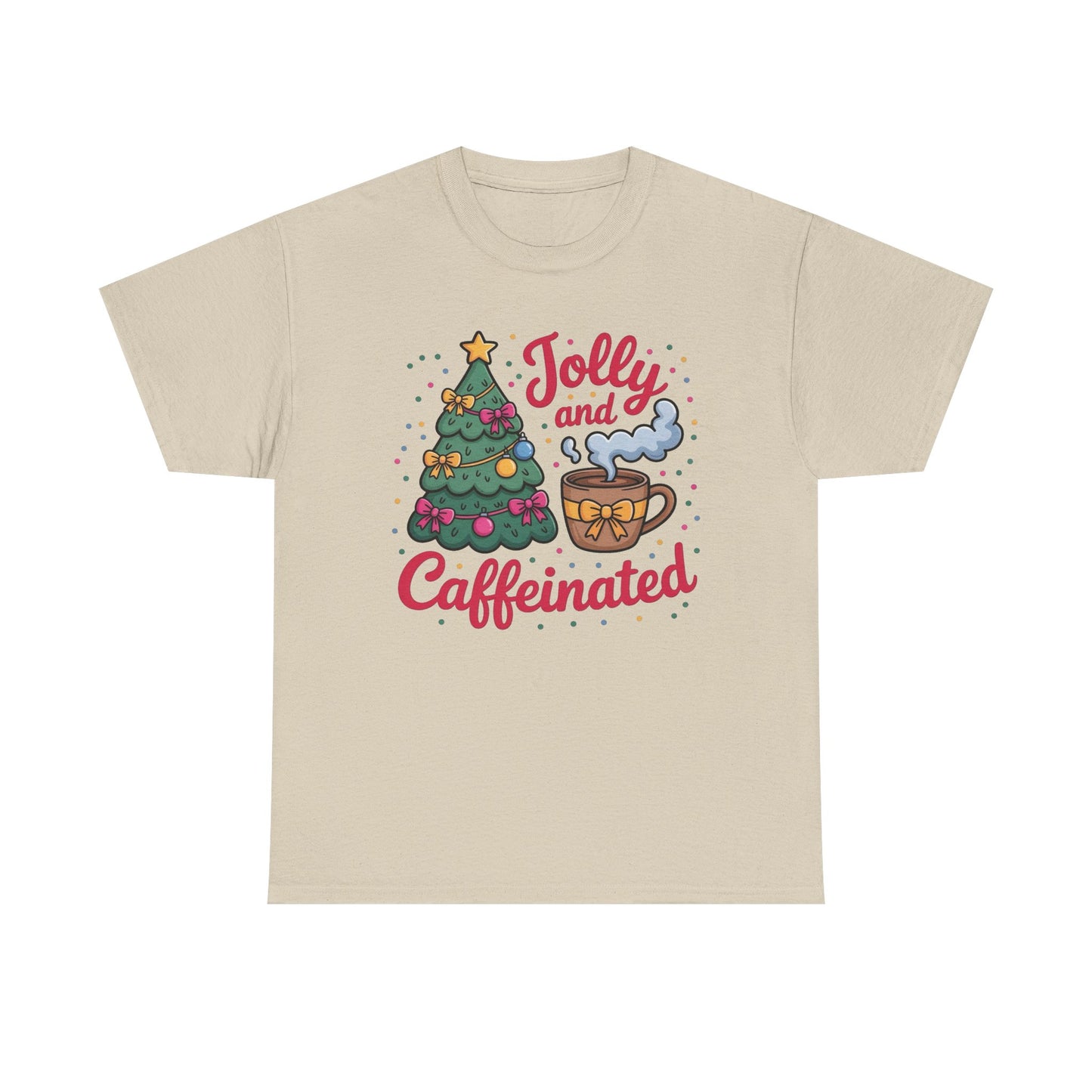 Jolly And Caffeinated Christmas Coffee Graphic T Shirt NEW ADULT