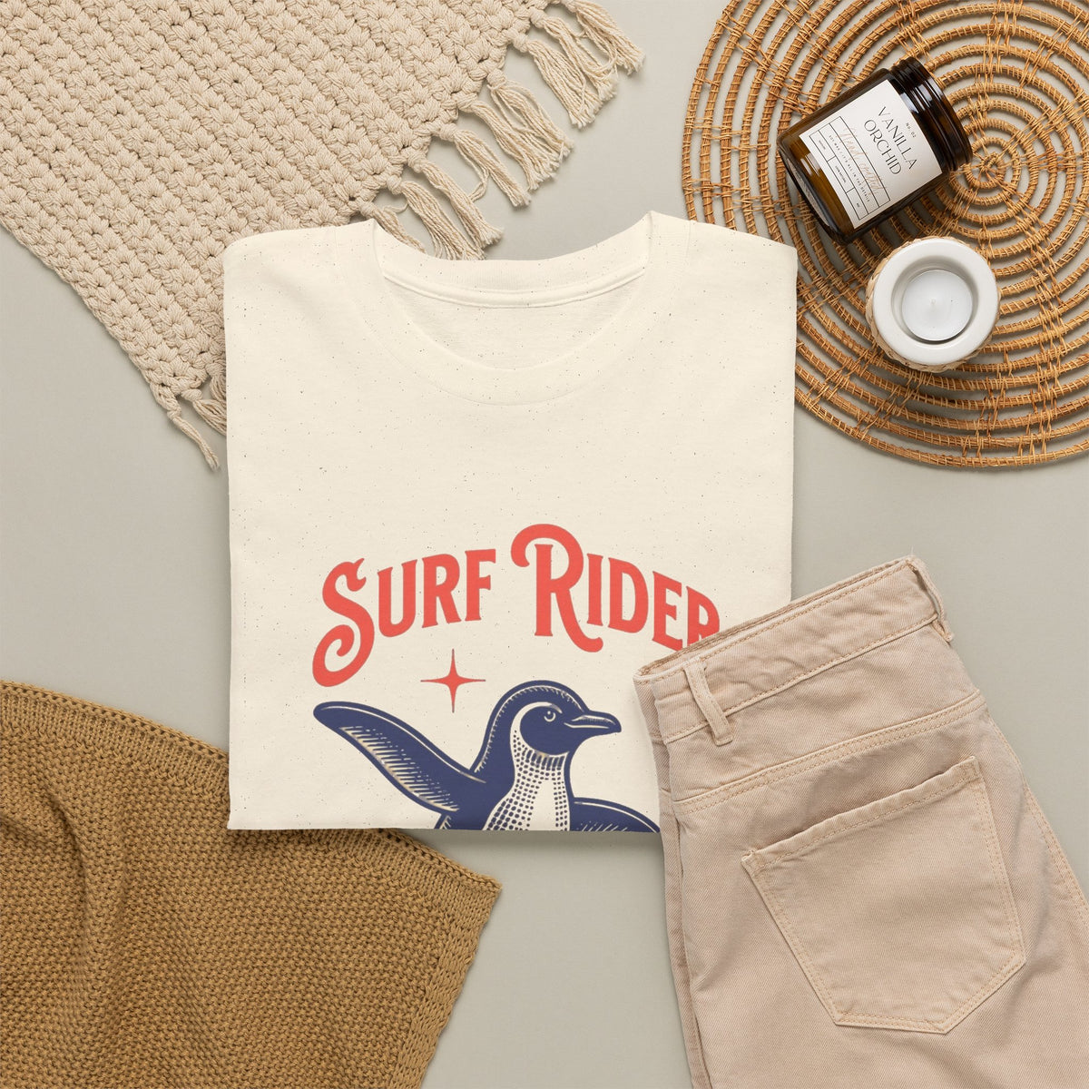 Surf Rider Penguin Graphic T Shirt Men's Heavy Cotton Tee