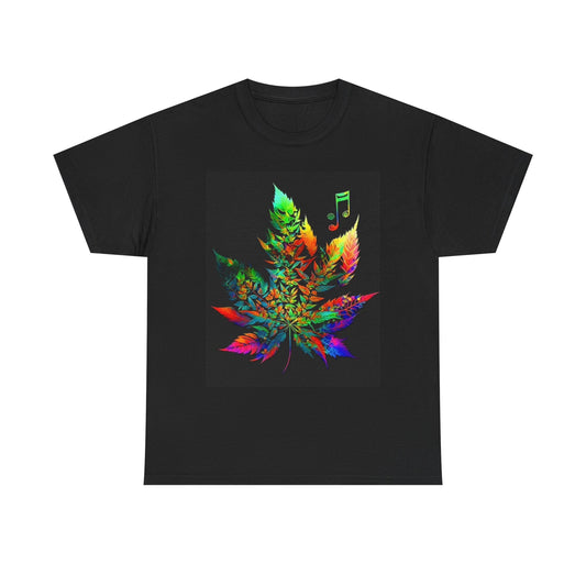 Music Pot Leaf T Shirt Rainbow Graphic NEW Unisex Heavy Cotton Tee