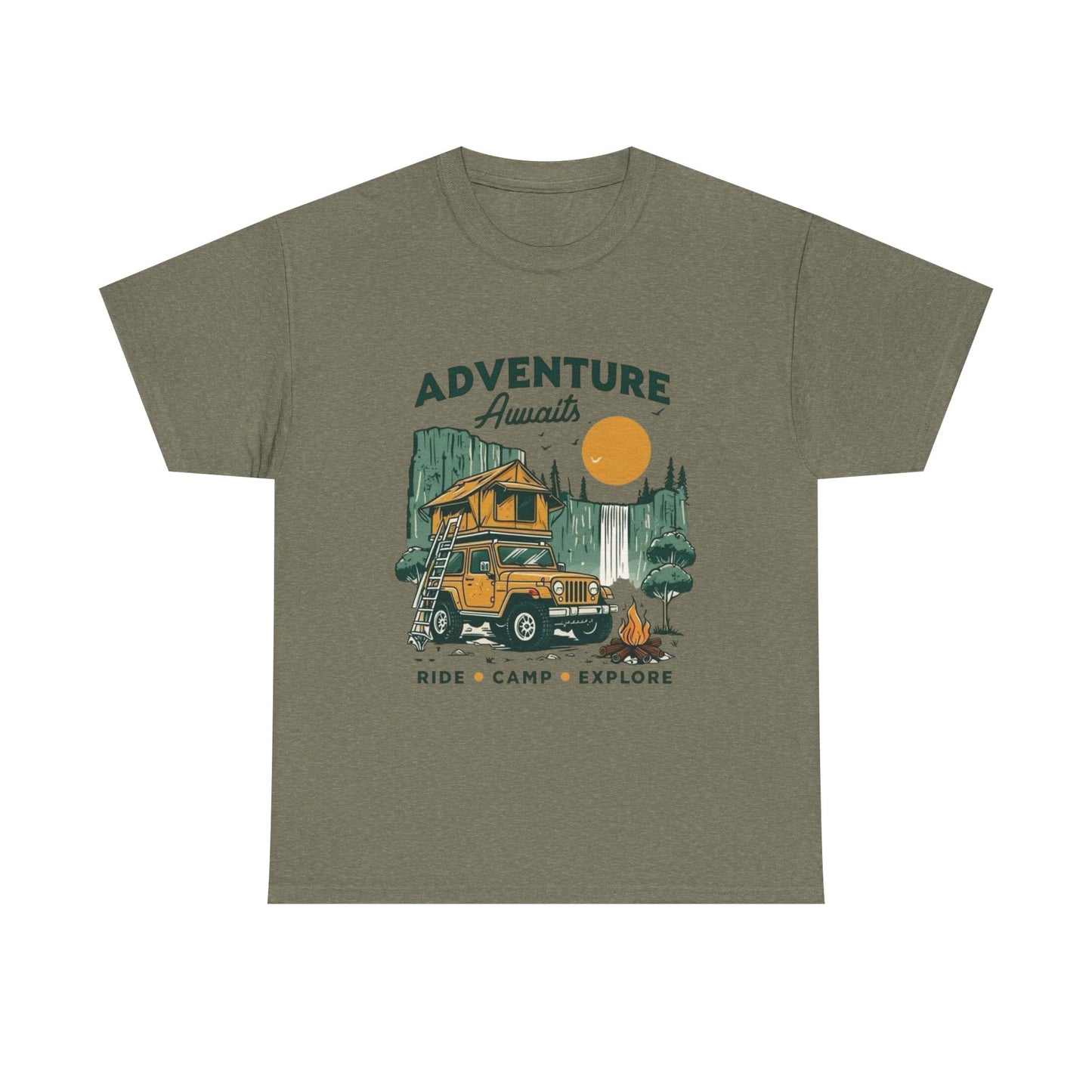 Adventure Awaits Camping Graphic T Shirt Unisex Heavy Cotton Tee