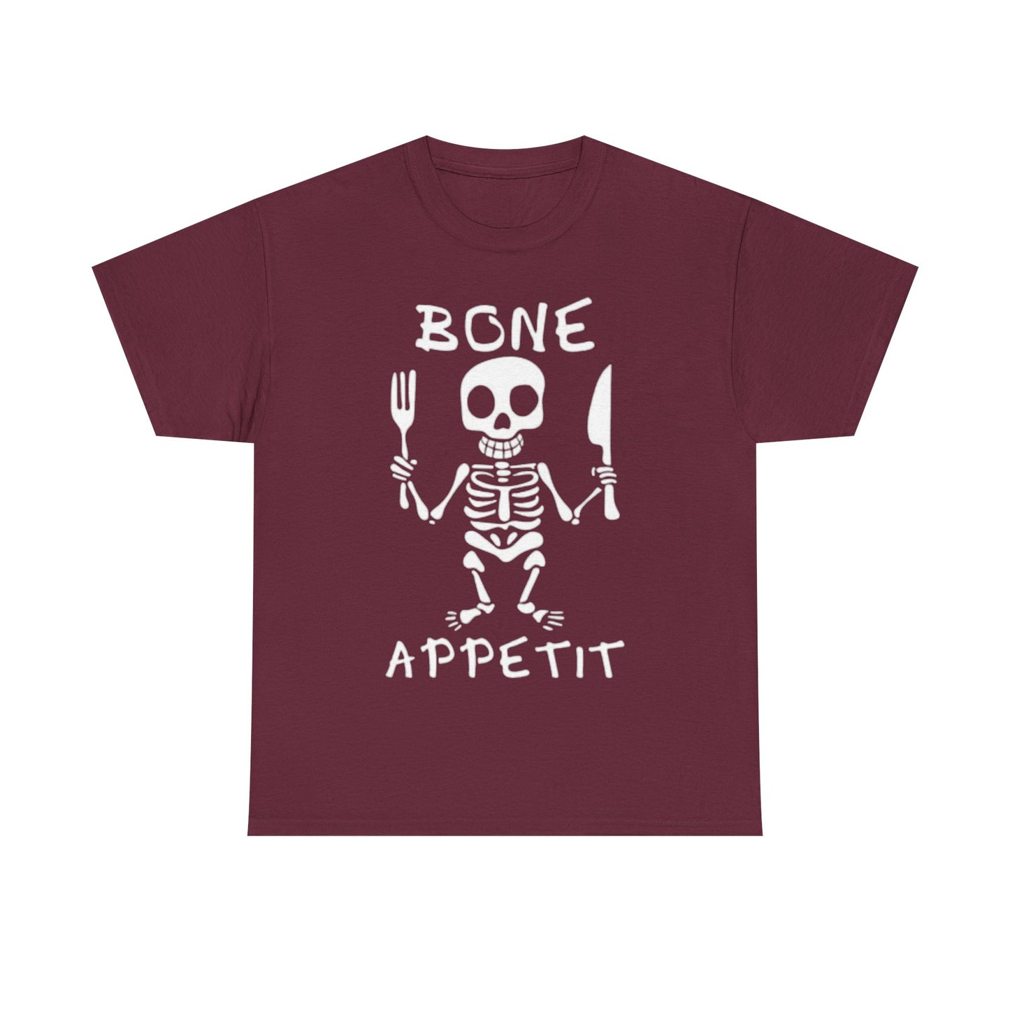 Bone Appetit Shirt Funny Comedy Jokes Skeleton Chef Sous Unisex Heavy Cotton Tee