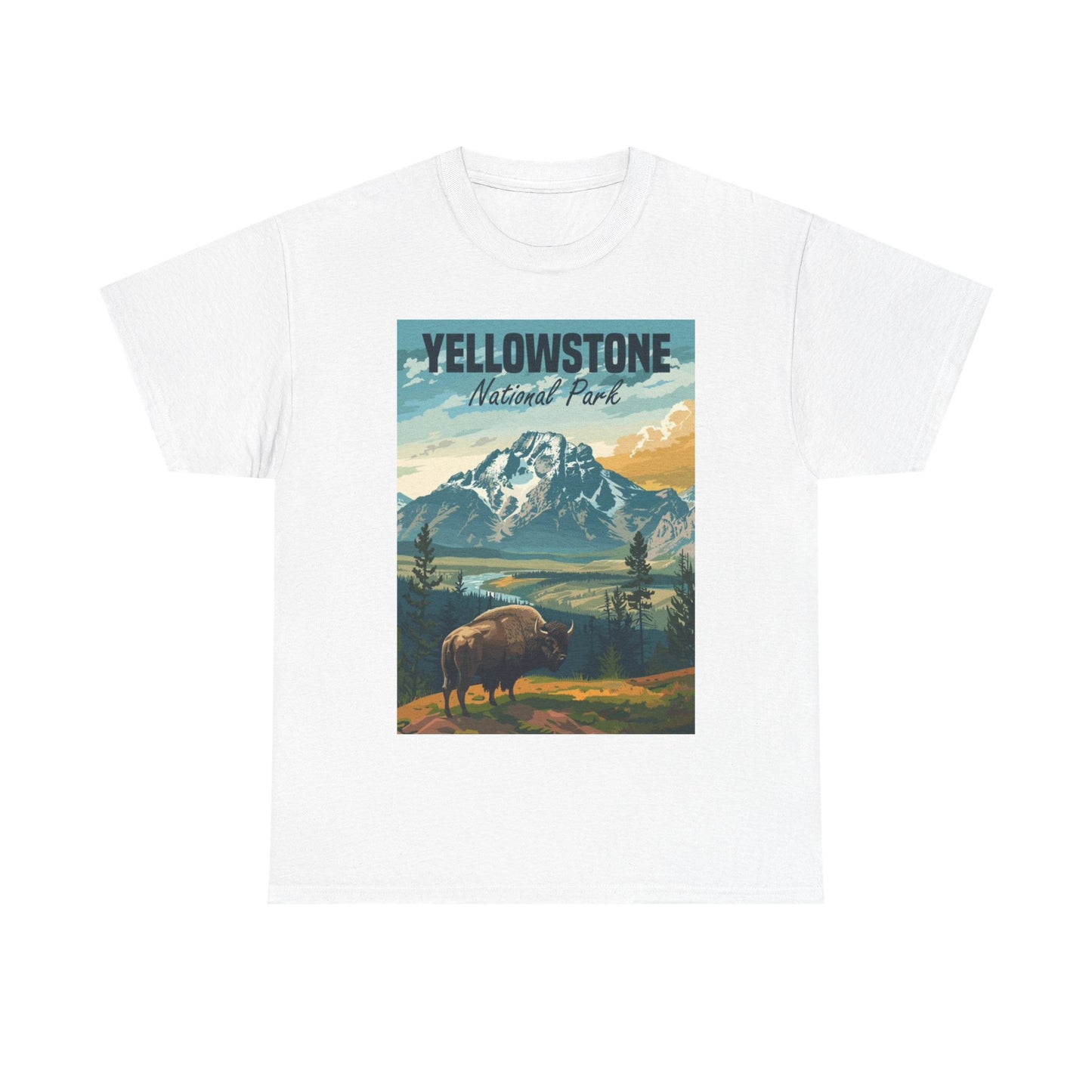 YellowStone National Park Tshirt Painting Scenery Unisex Heavy Cotton Tee