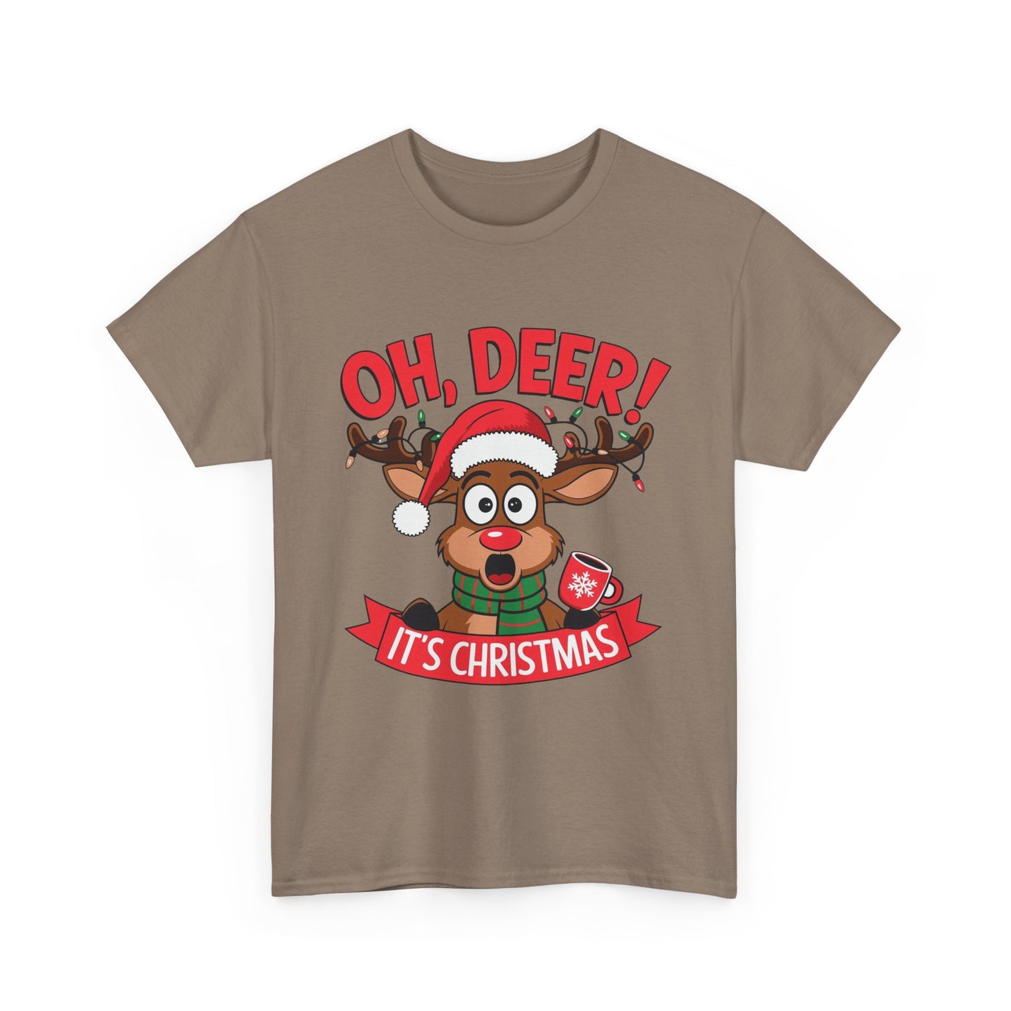 Oh Deer Its Christmas Graphic T Shirt NEW Unisex Heavy Cotton Tee