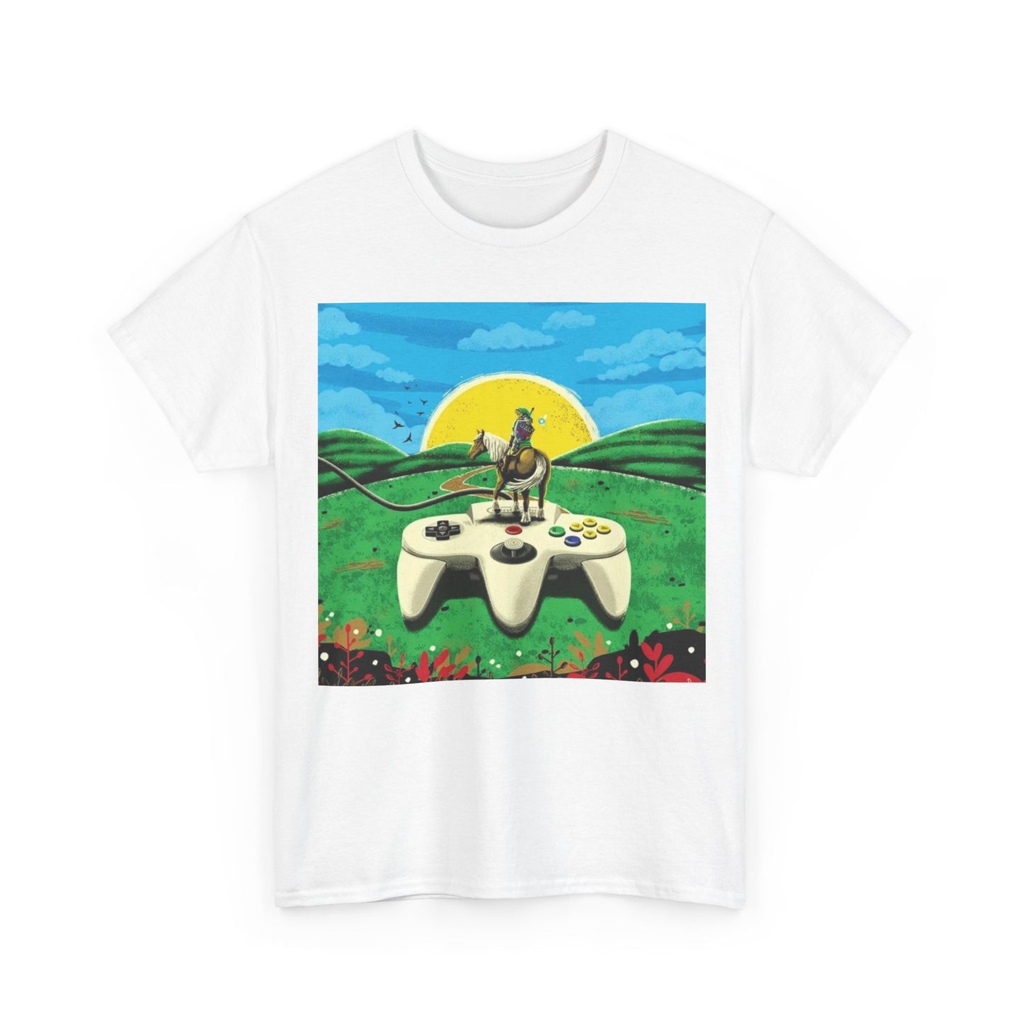 N64 Controller Gaming Tshirt Retro Gamer Painting Unisex Heavy Cotton Tee