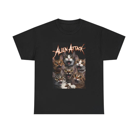 Alien Attack Shirt Funny Cat Graphic Kittens Meme Unisex Heavy Cotton Tee