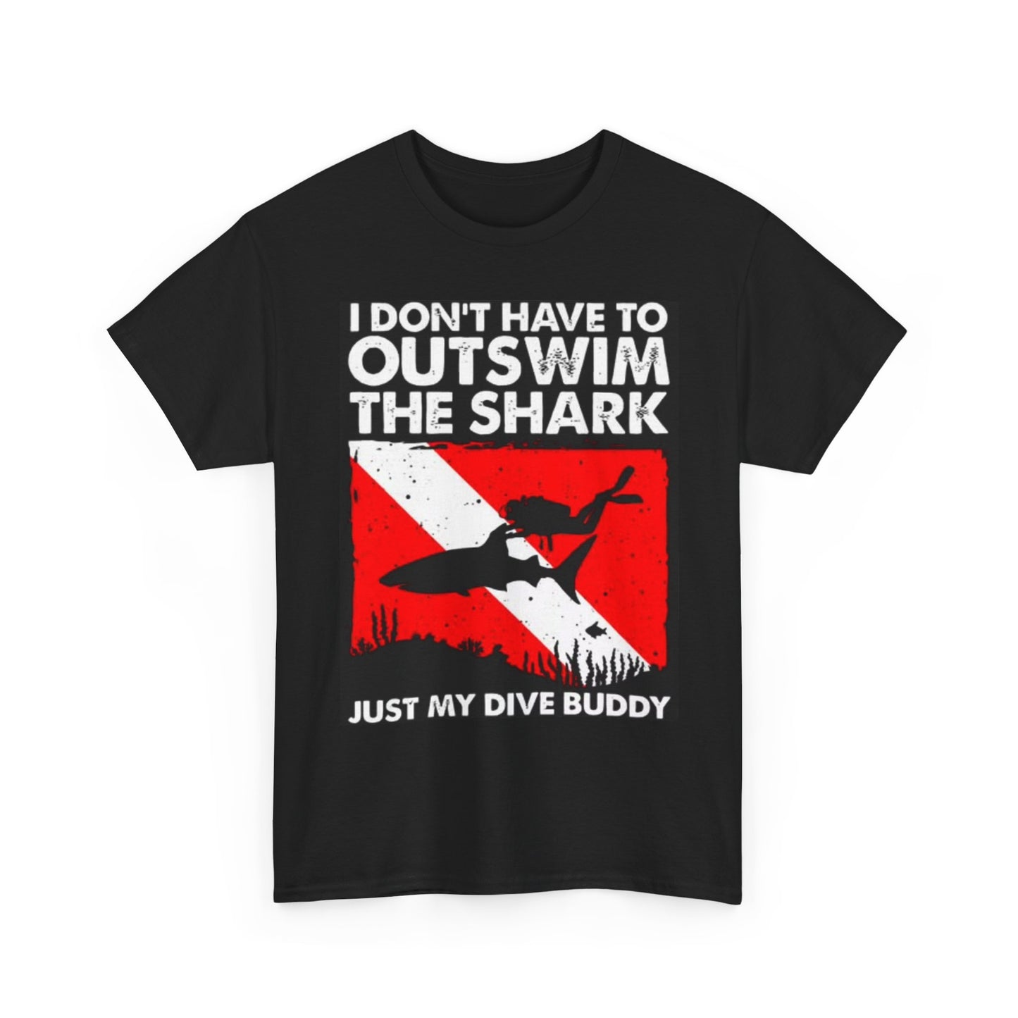 Funny Shark Diving T Shirt Scuba Diver Ocean Comedy Joke Unisex Heavy Cotton Tee