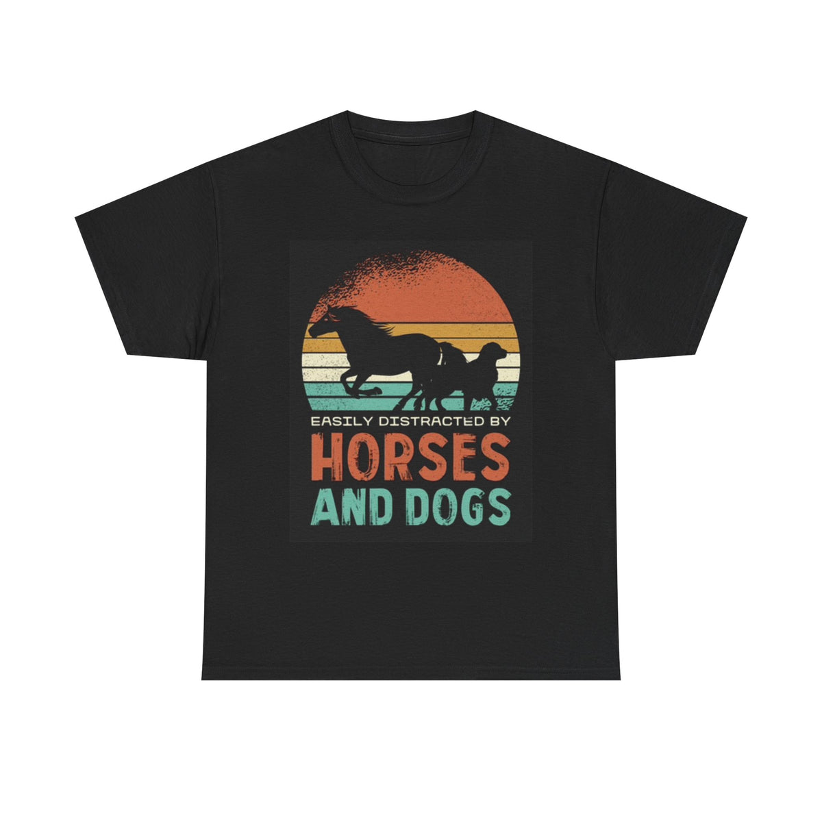 Distracted By Horses And Dogs Graphic T Shirt Funny Unisex Heavy Cotton Tee
