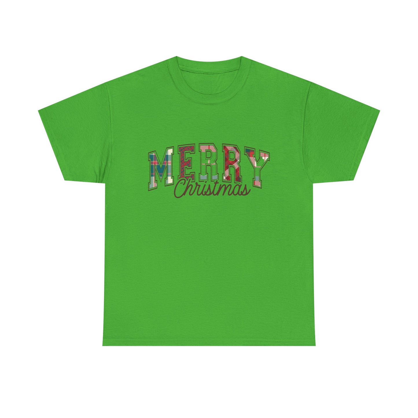 Merry Christmas Plaid Graphic T Shirt NEW Unisex Heavy Cotton Tee