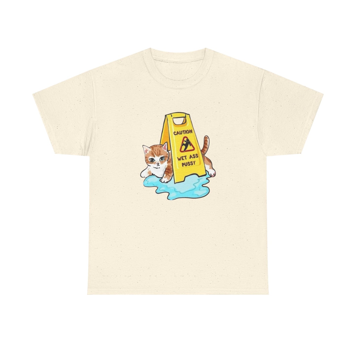 Caution Wet Ass Pussy Funny Cats Graphic T-Shirt Comfy Cotton Tee Brand NEW