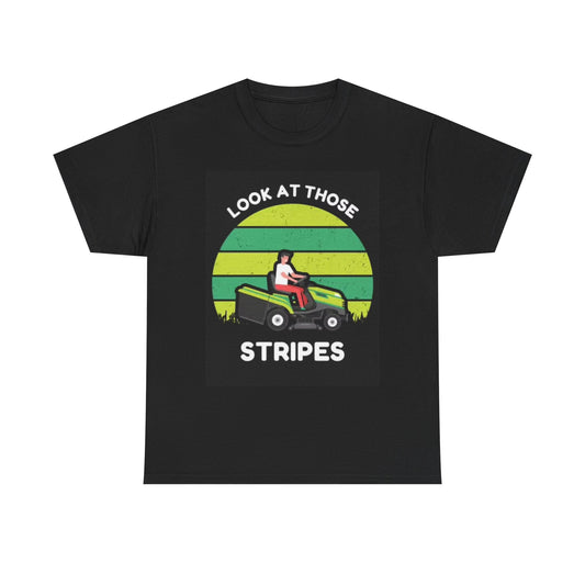 Lawn Care Stripes T Shirt Funny Dad Lawn Mower Grass Unisex Heavy Cotton Tee