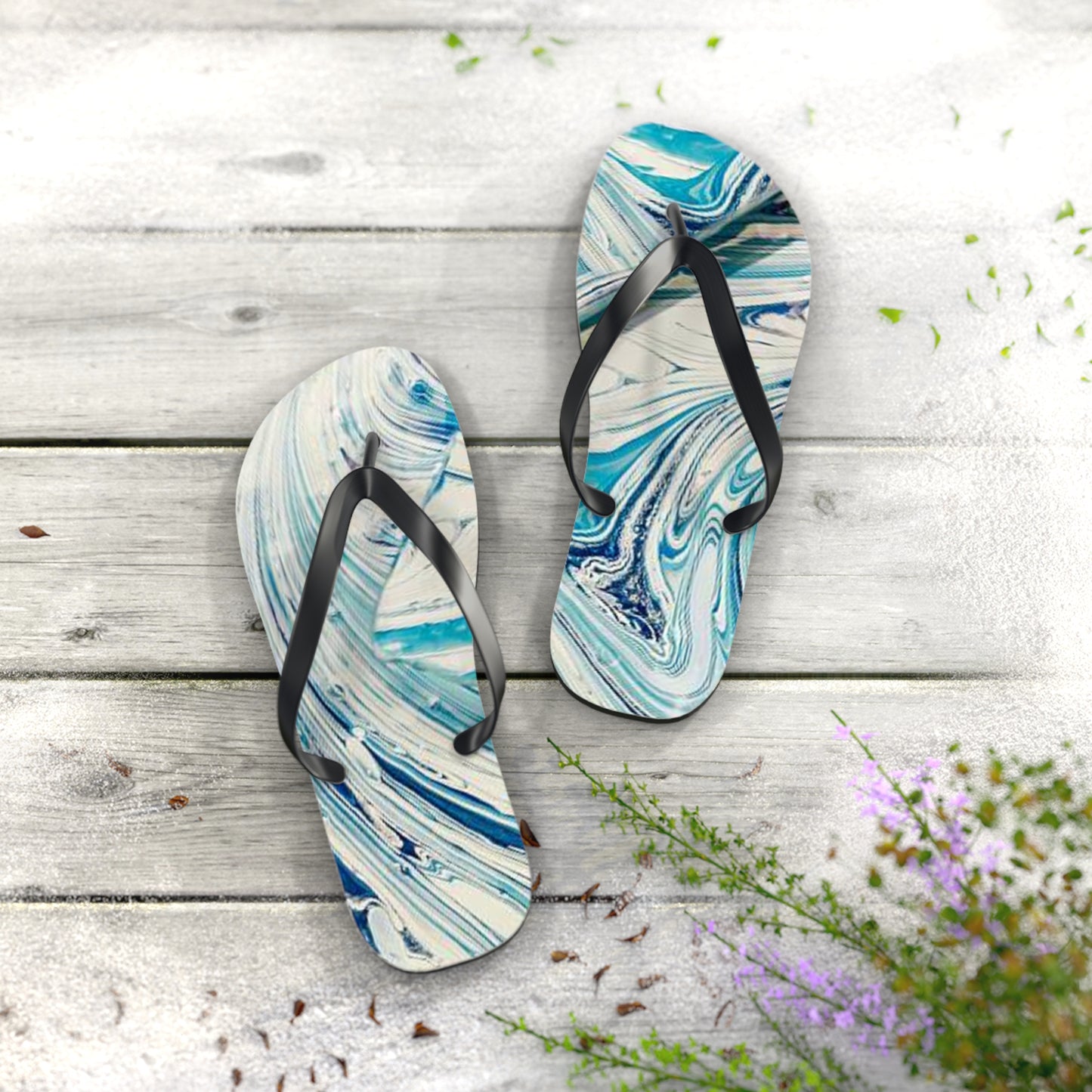 Turquoise Marble Sandals, Beach Shoes, Vacation Flip Flops, Pool Slides