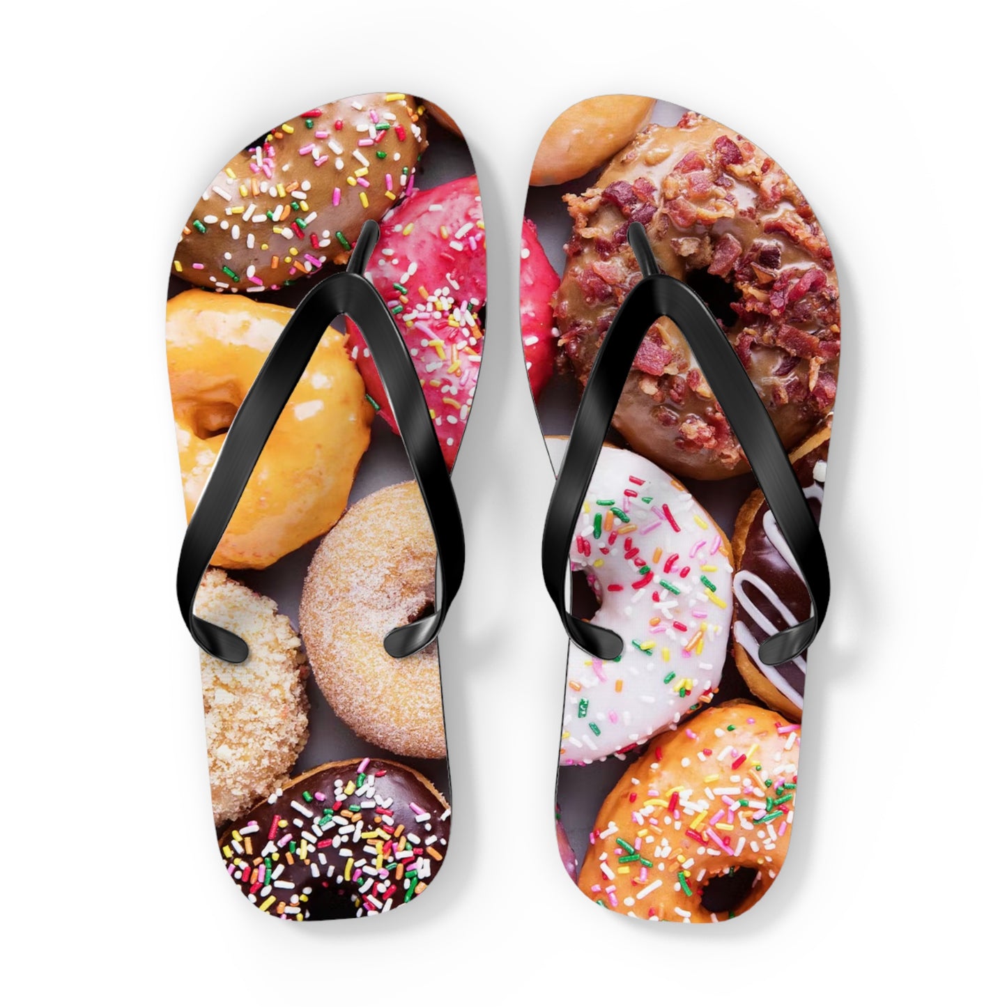 Donuts Funny Summer Sandals, Beach Shoes, Vacation Flip Flops, Pool Slides