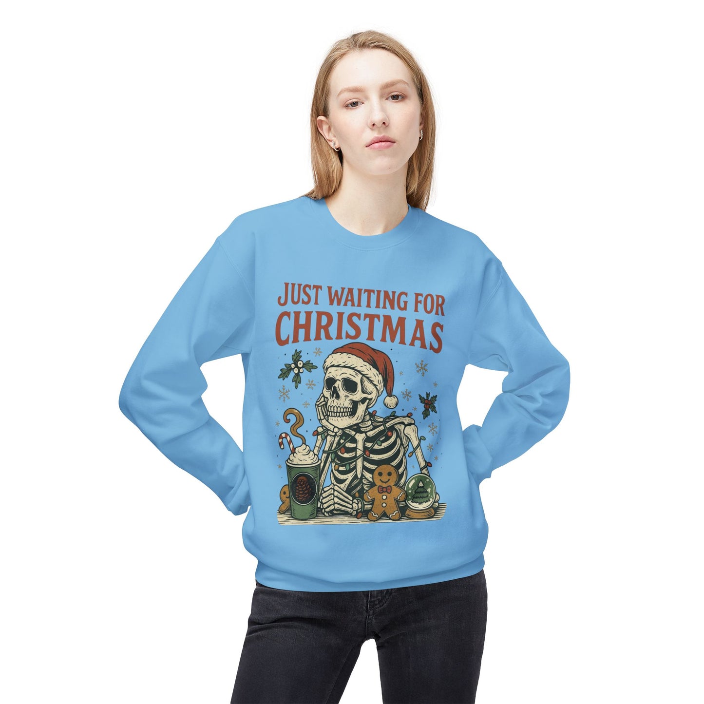 Just Waiting For Christmas Sweater Funny NEW Unisex Fleece Crewneck Sweatshirt