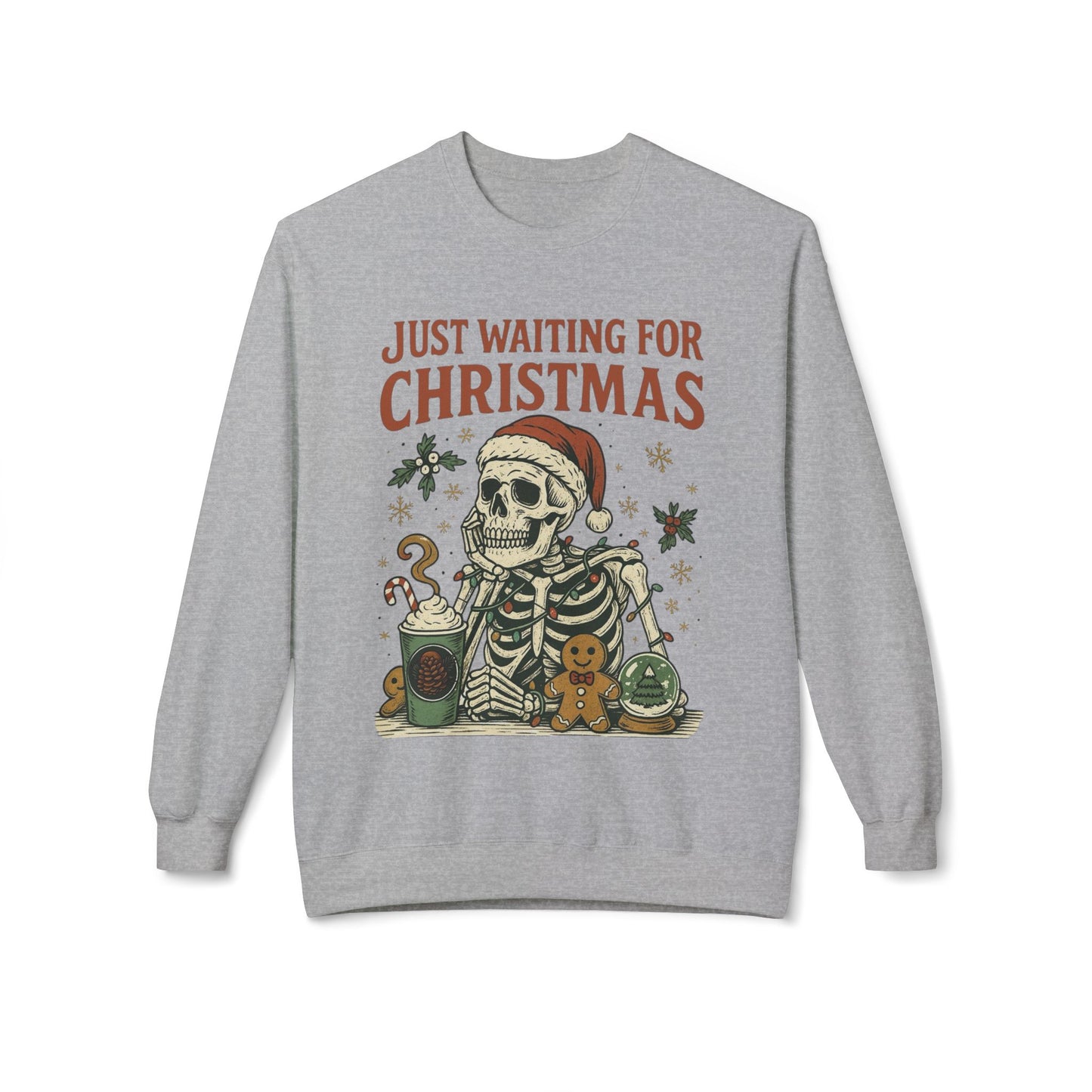 Just Waiting For Christmas Sweater Funny NEW Unisex Fleece Crewneck Sweatshirt