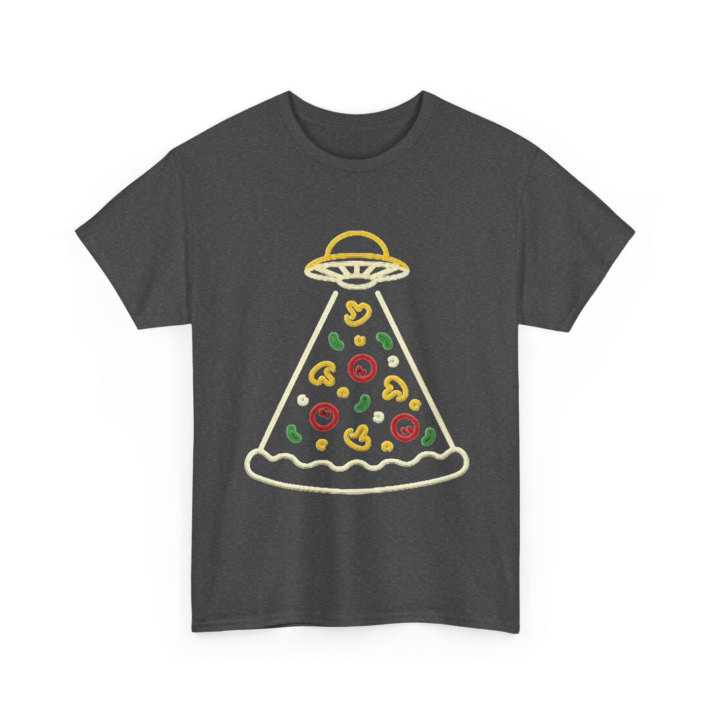 Space Pizza Shirt Funny Aliens One Bite Pizza Graphic Unisex Heavy Cotton Tee