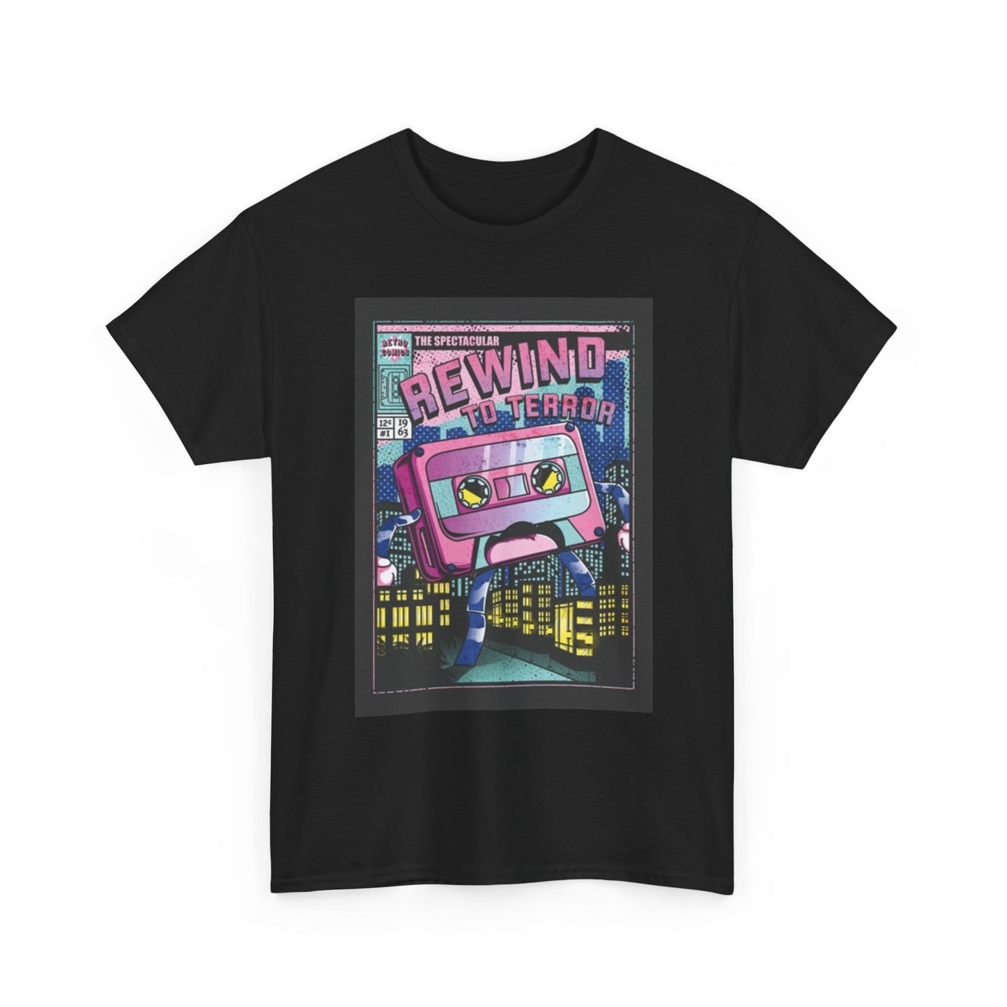 Rewind To Terror Shirt Funny Cassette Tape Art Poster Unisex Heavy Cotton Tee