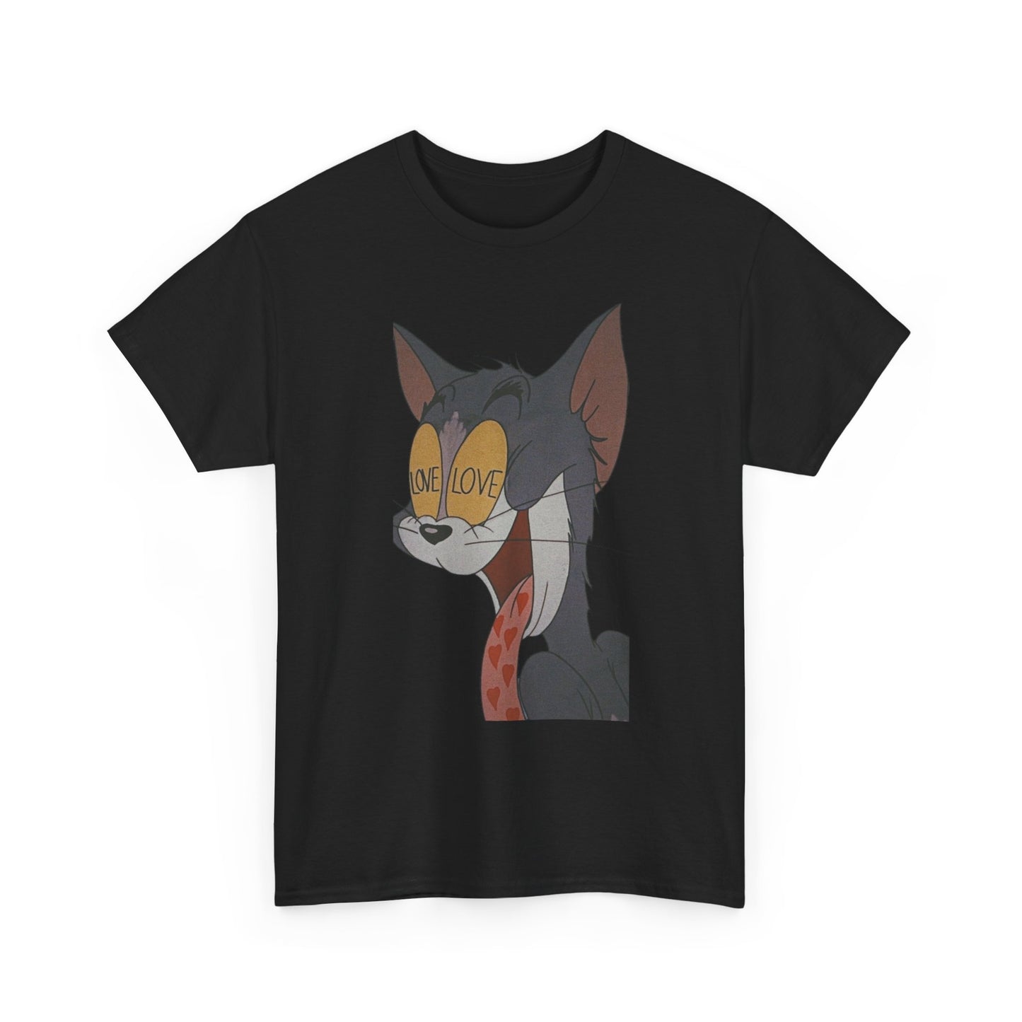 Cartoon Cat Love Hearts Graphic T Shirt NEW ADULT Unisex Heavy Cotton Tee