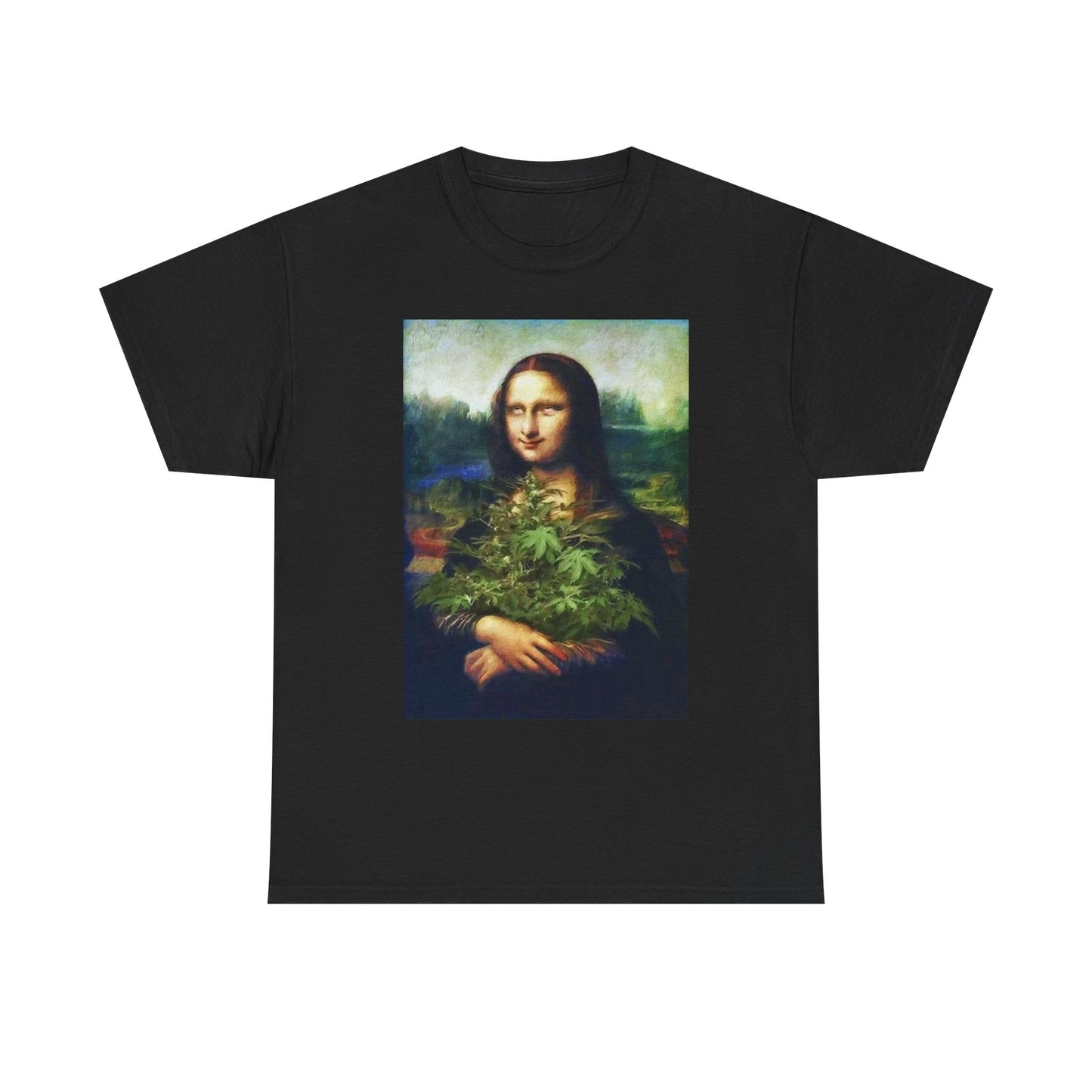 Mona Lisa Weed Plant T Shirt Funny 420 Unisex Heavy Cotton Tee