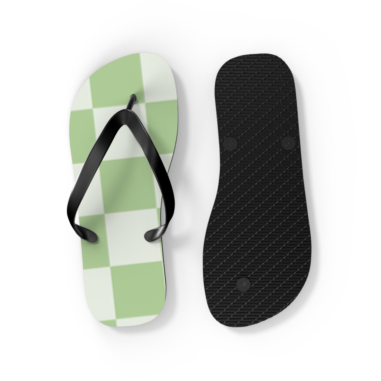 Green Checkered Sandals, Beach Shoes, Vacation Flip Flops, Pool Slides