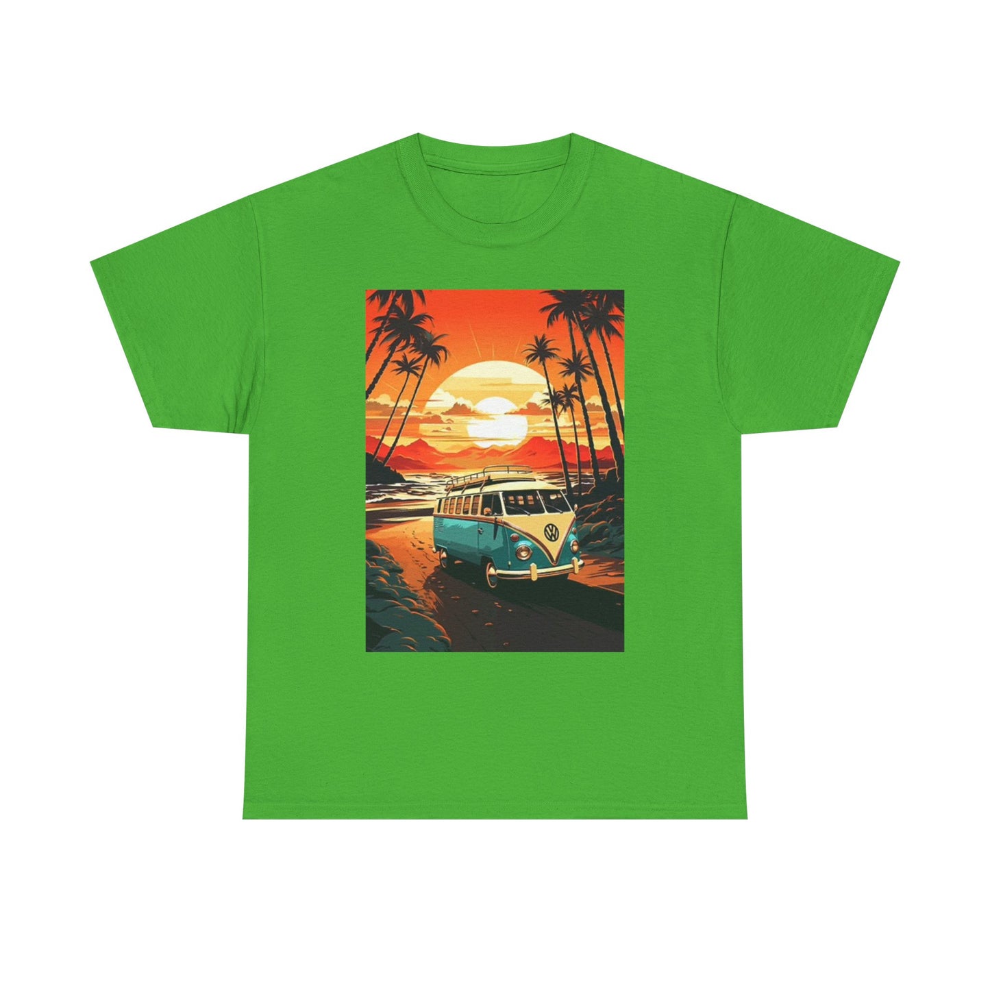 Beach Sunset Graphic T Shirt Surfing Bus Retro Unisex Heavy Cotton Tee