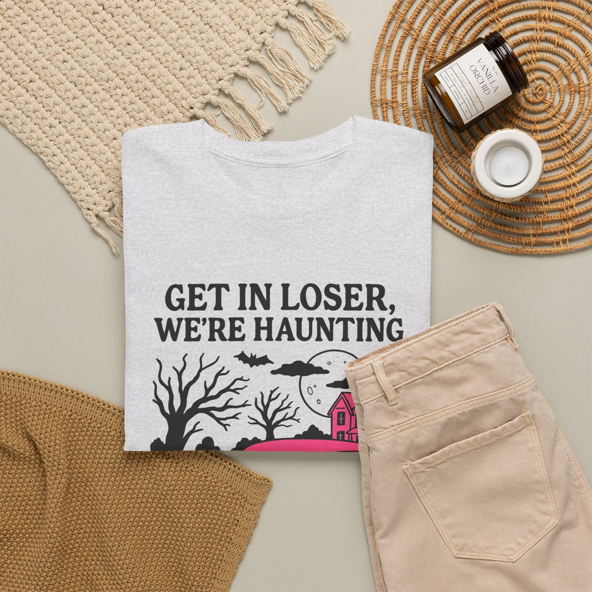 Get in Loser We're Haunting Pink Ghost Car T-Shirt Men's Graphic Tee