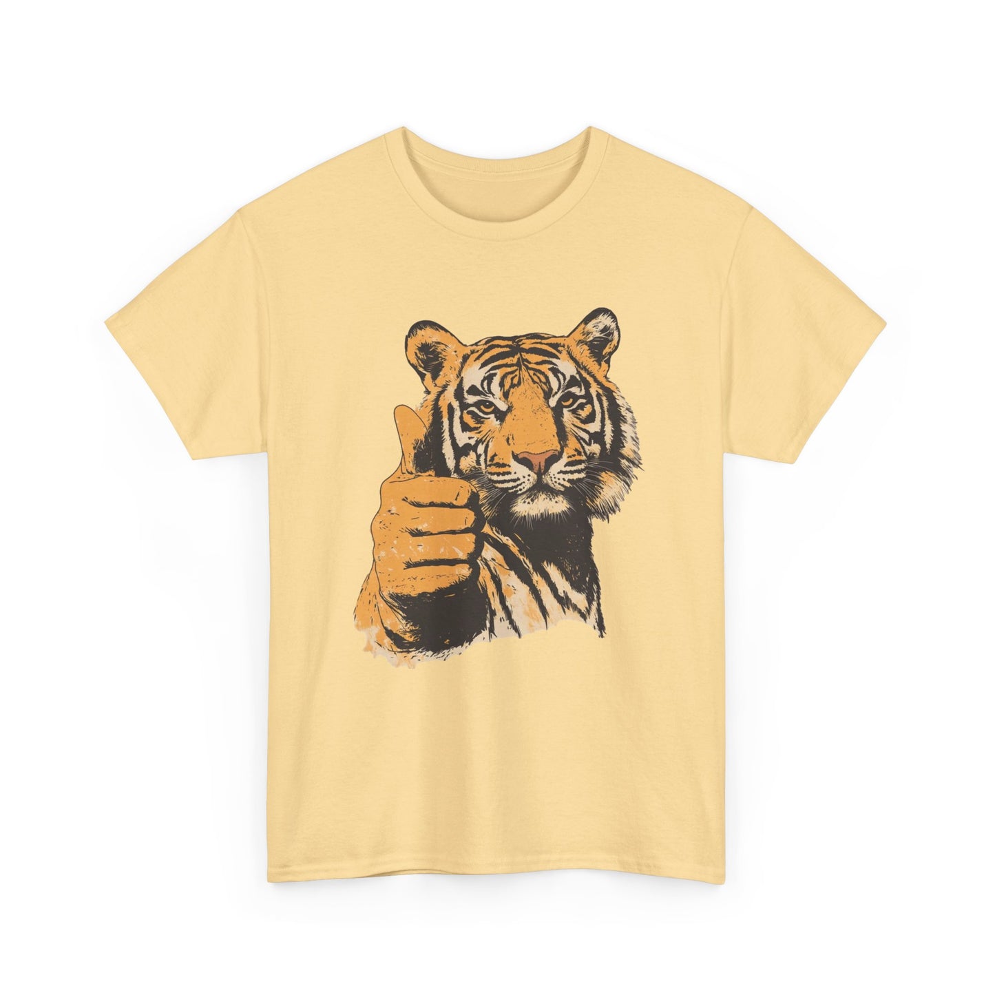 Thumbs Up Tiger Retro Graphic T Shirt Regular Men's Heavy Cotton Tee