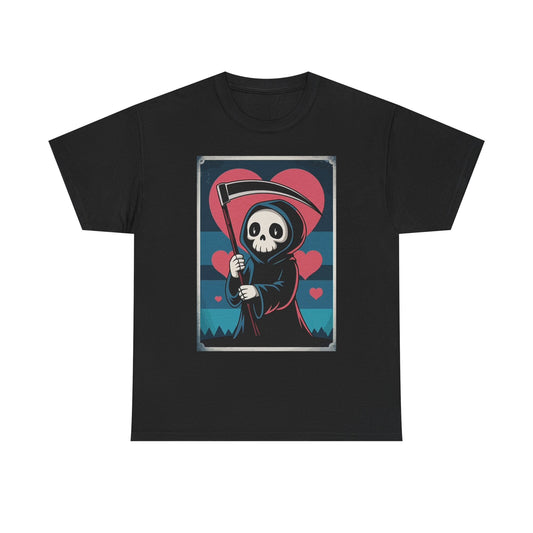 Grim Reaper Love Hearts T Shirt Graphic Unisex Heavy Cotton Tee