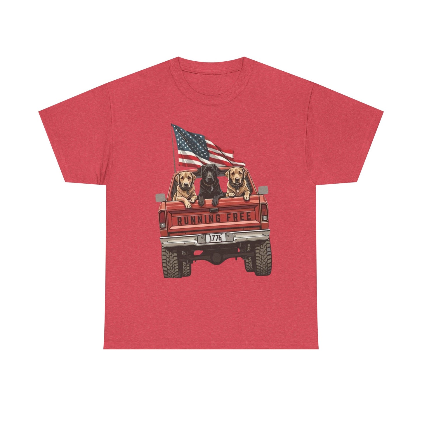 Running Free 1776 USA Dogs In Pickup Graphic T Shirt NEW Unisex Heavy Cotton Tee