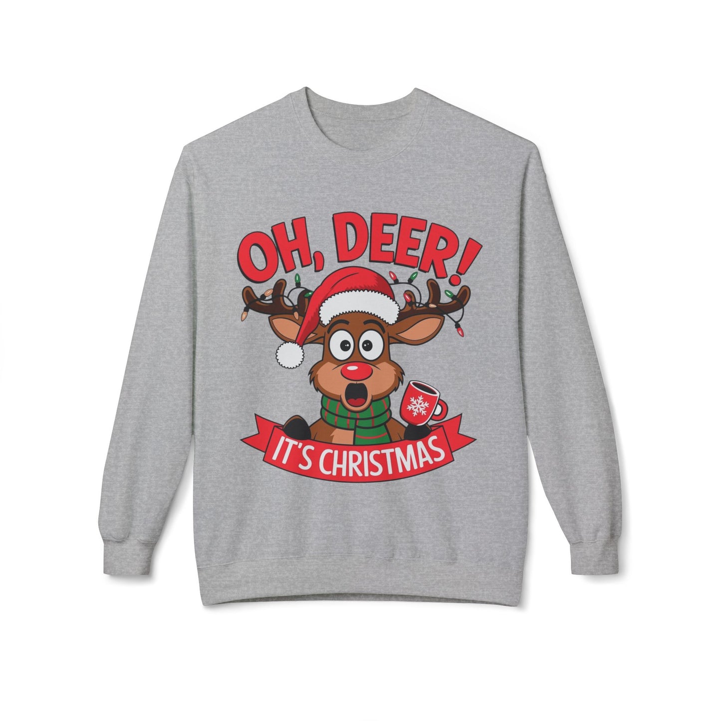 Oh Deer Its Christmas Unisex Midweight Softstyle Fleece Crewneck Sweatshirt