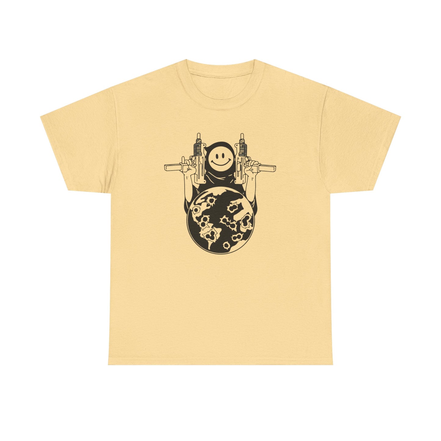 Uzi Smiley Face Grim Reaper Graphic T Shirt Unisex Heavy Cotton Tee