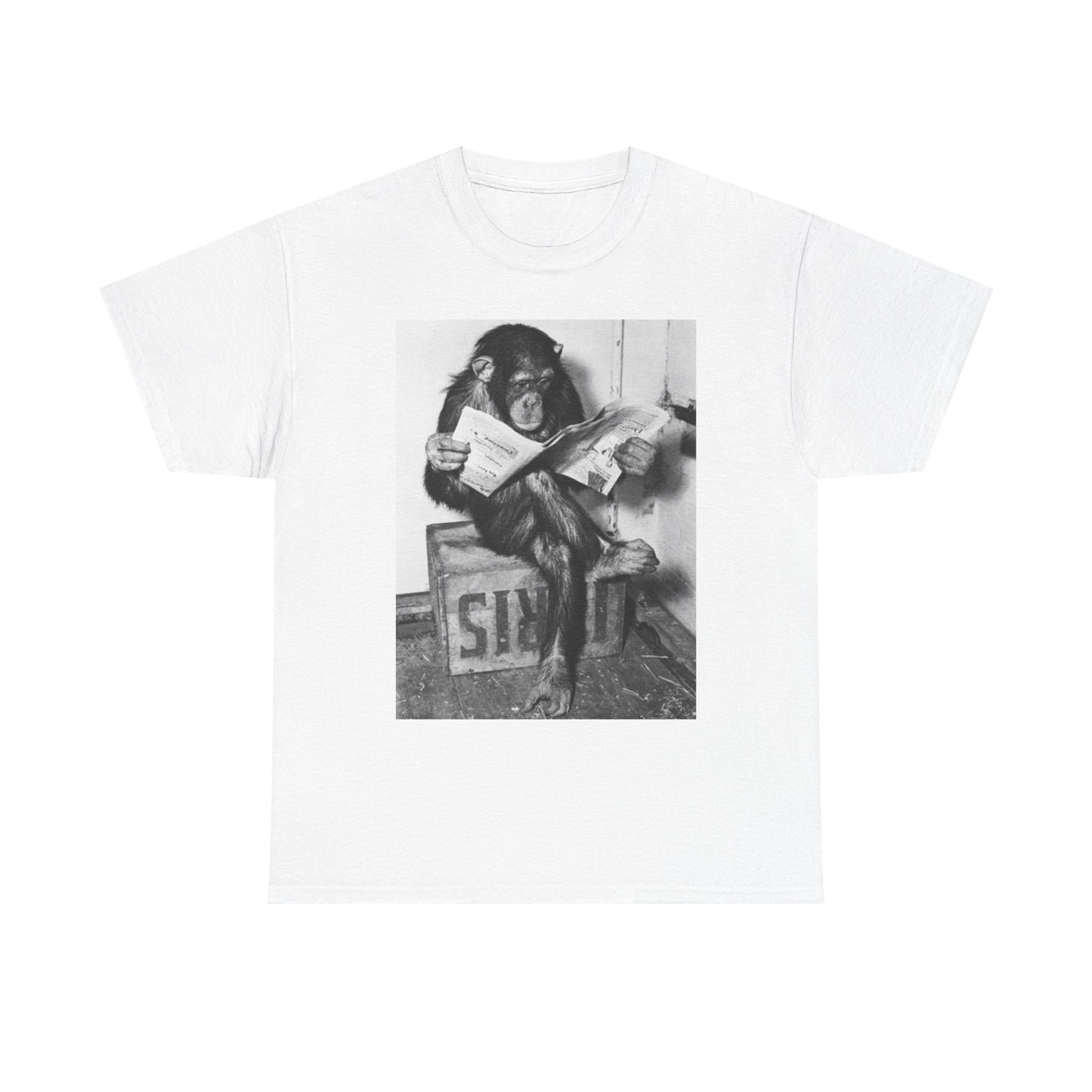 Monkey Reading Newspaper Graphic T Shirt Funny Unisex Heavy Cotton Tee
