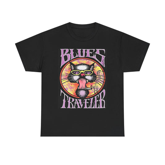 Blues Traveler T Shirt Vintage Retro Cat Graphic Black Unisex Heavy Cotton Tee