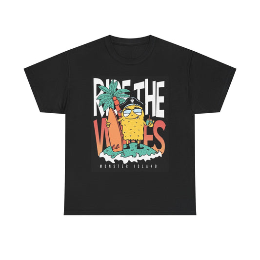 Ride The Waves Surfing Graphic T Shirt Vintage Unisex Heavy Cotton Tee