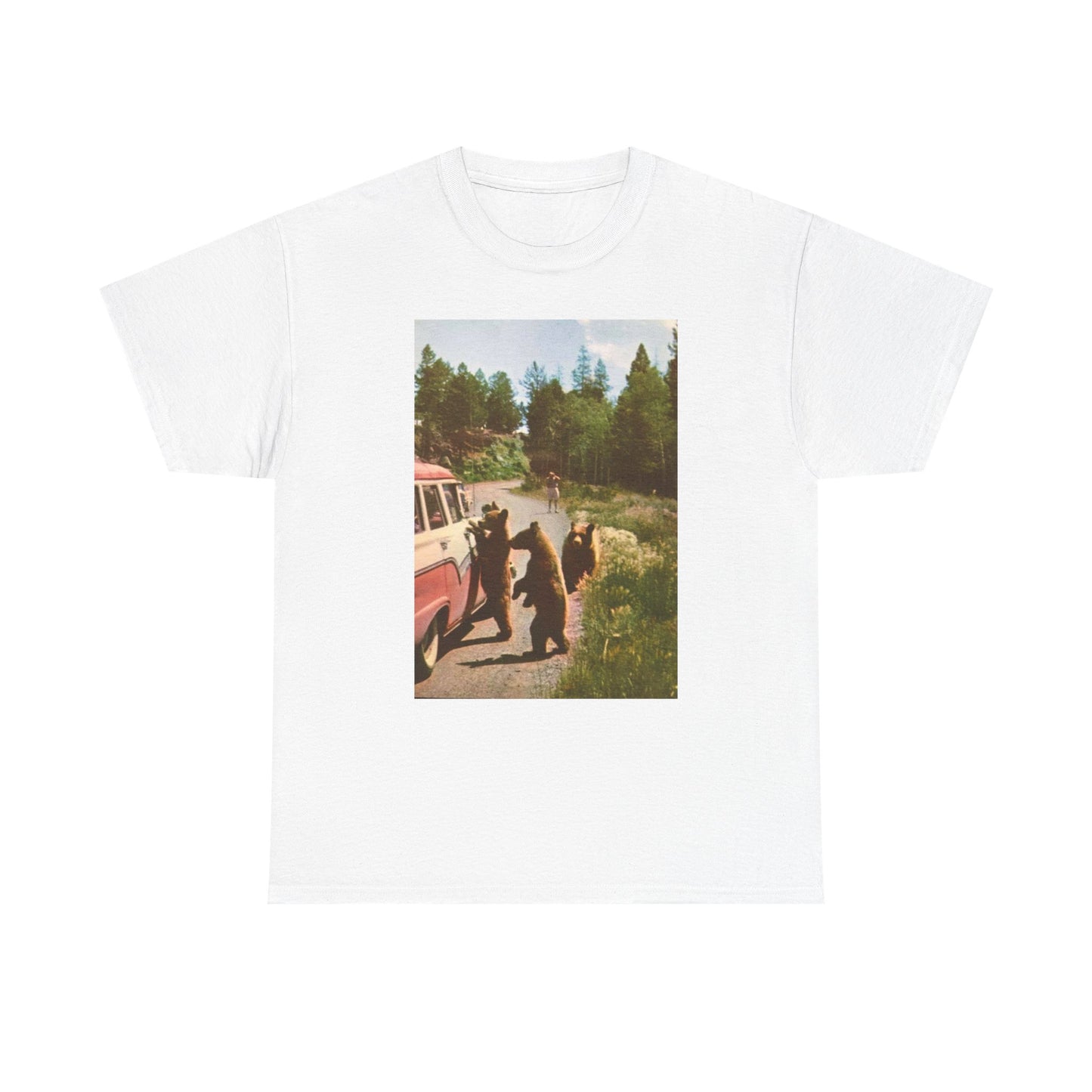 Funny Bears In The Forest 70s Graphic T-Shirt Unisex Heavy Cotton Tee NEW