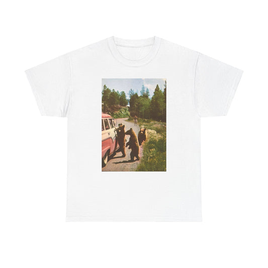Funny Bears In The Forest 70s Graphic T-Shirt Unisex Heavy Cotton Tee NEW