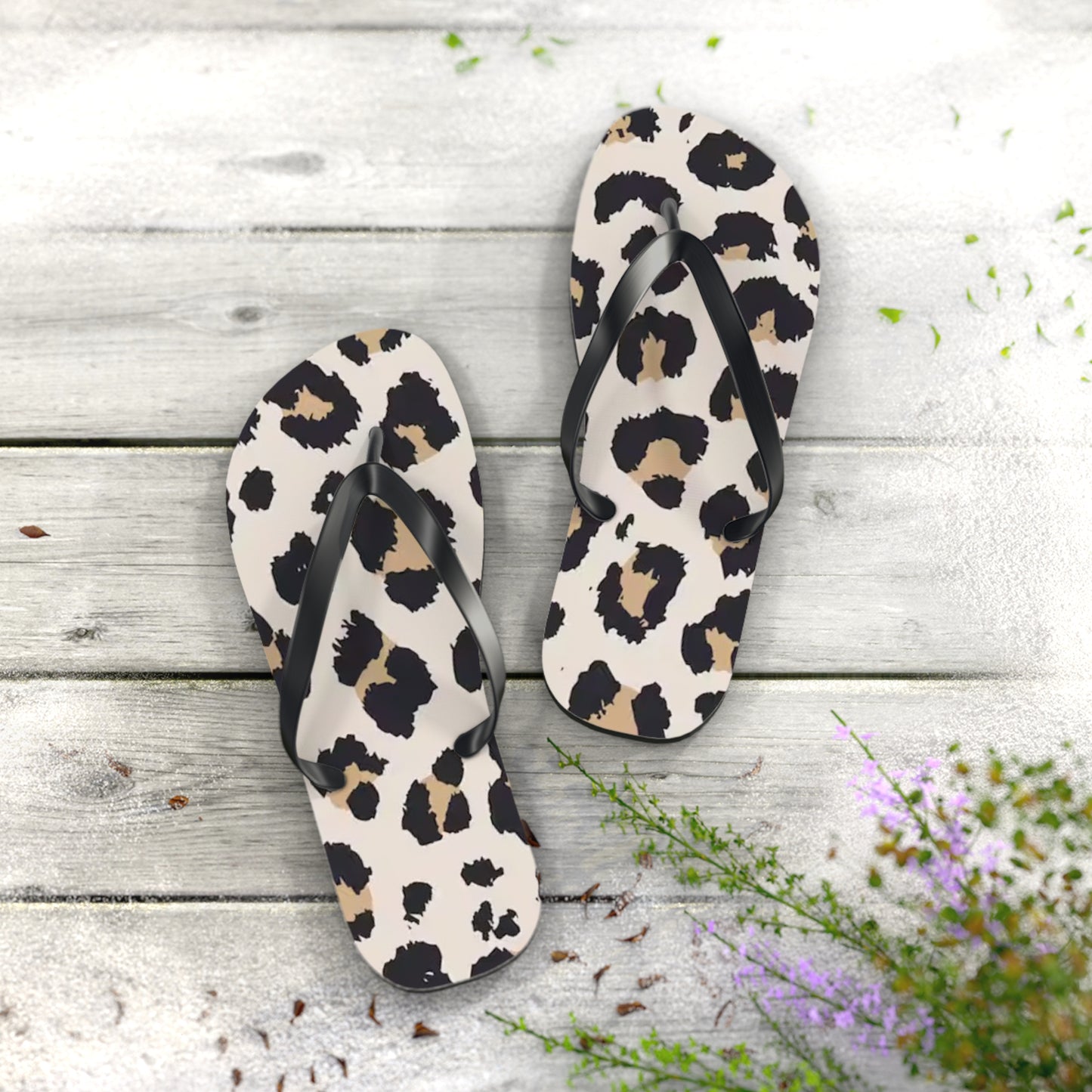 Cheetah Print Tan Beach Sandals, Slides for Summer, Flip Flops, Water Resistant