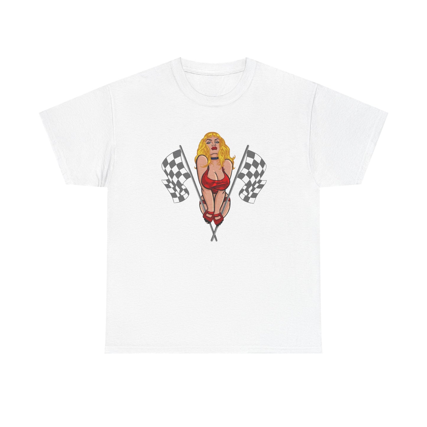 Racing Flag Model Pin Up Graphic T-Shirt Unisex Heavy Cotton Tee Gift NEW