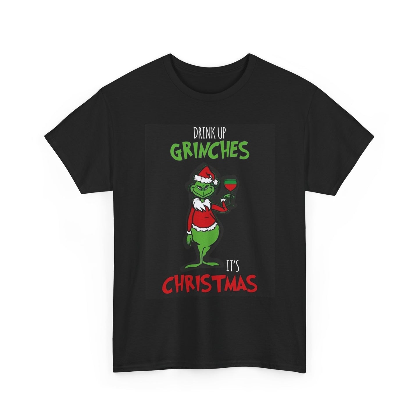 Drink Up Grinch's T Shirt Retro Santa Christmas Graphic Unisex Heavy Cotton Tee