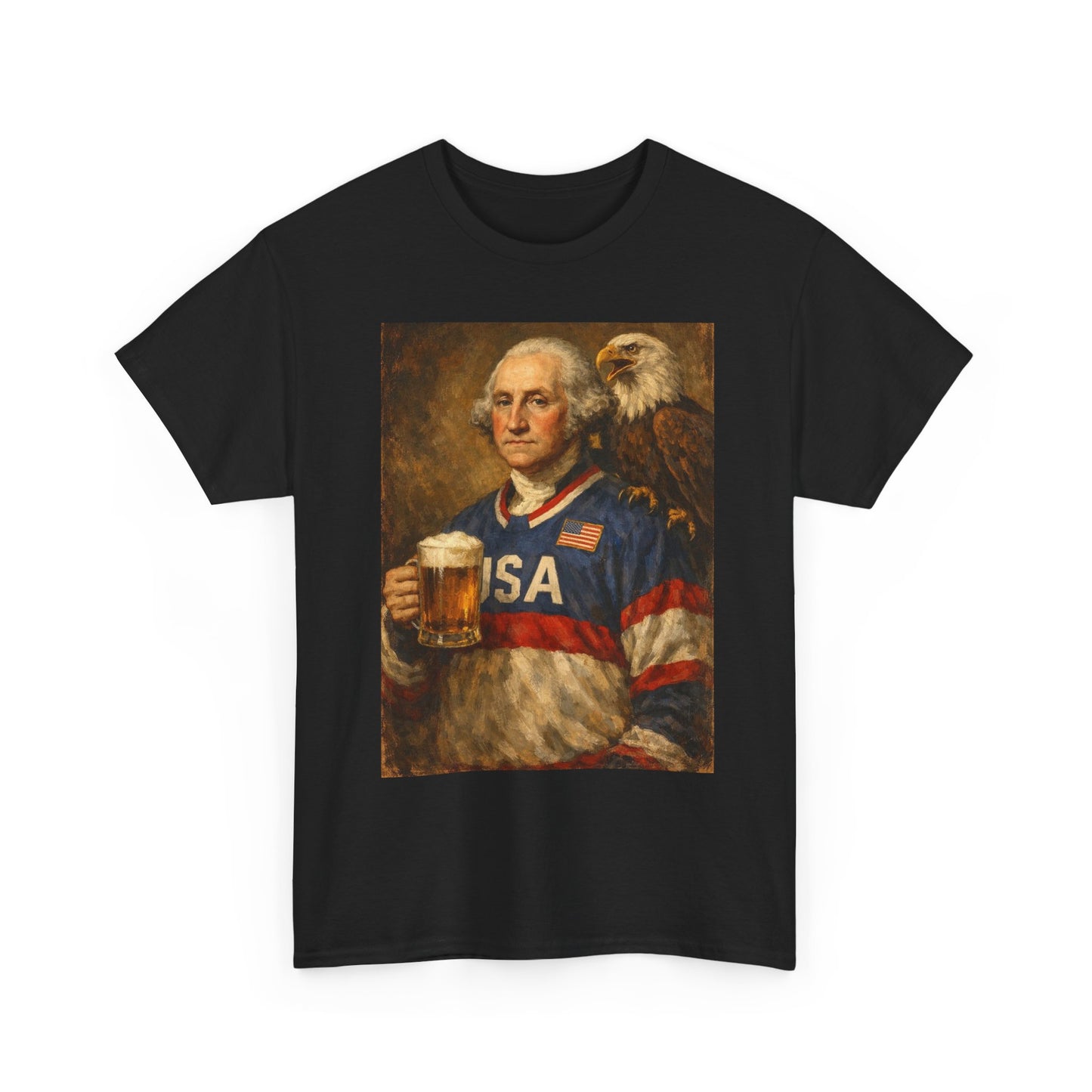George Washington Beer USA Graphic T Shirt Men's Heavy Cotton Tee - Quality - Modern True to Size